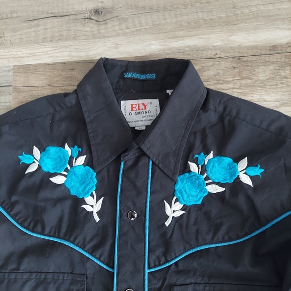 Vintage Ely Diamond Embroidered Pearl Snap Western Shirt Small - Picture 4 of 12